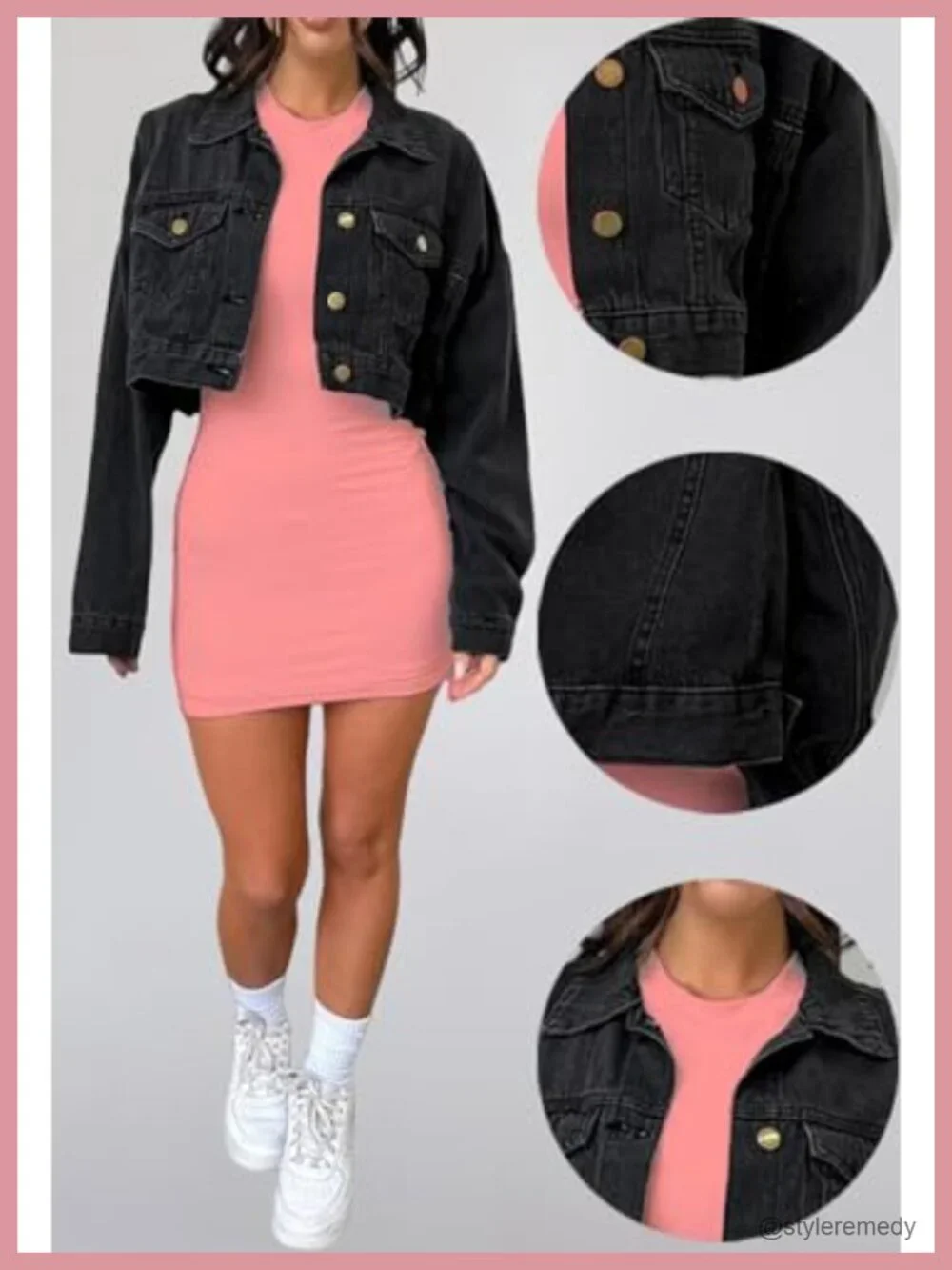 Cropped Denim Jacket Distressed Button Down Long Sleeve Lightweight